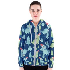 Cute-dinosaurs-animal-seamless-pattern-doodle-dino-winter-theme Women s Zipper Hoodie