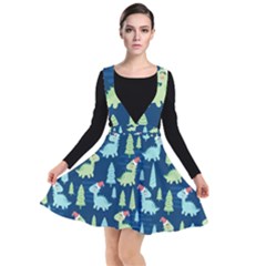 Cute-dinosaurs-animal-seamless-pattern-doodle-dino-winter-theme Plunge Pinafore Dress