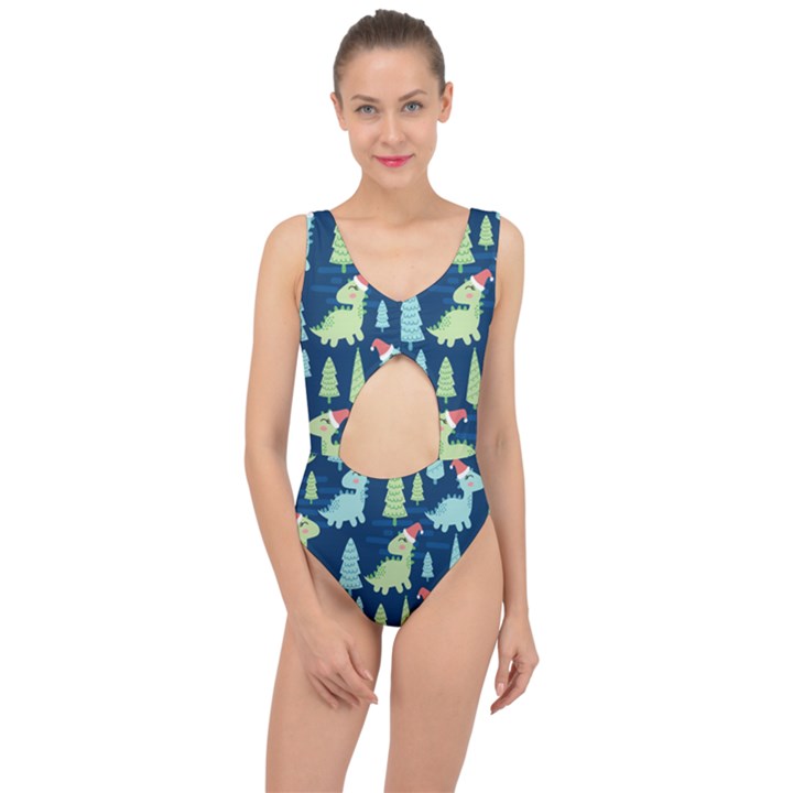 Cute-dinosaurs-animal-seamless-pattern-doodle-dino-winter-theme Center Cut Out Swimsuit