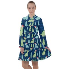 Cute-dinosaurs-animal-seamless-pattern-doodle-dino-winter-theme All Frills Chiffon Dress by Vaneshart