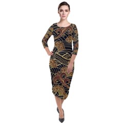 Oriental-traditional-seamless-pattern Quarter Sleeve Midi Velour Bodycon Dress by Vaneshart