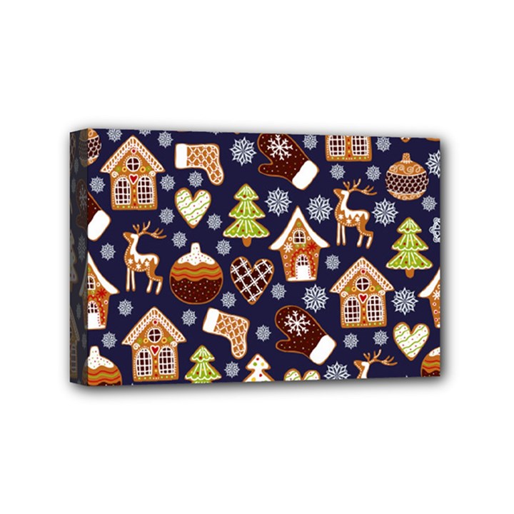 Winter-seamless-patterns-with-gingerbread-cookies-holiday-background Mini Canvas 6  x 4  (Stretched)