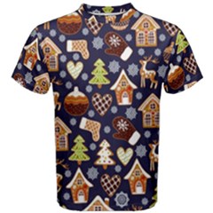 Winter-seamless-patterns-with-gingerbread-cookies-holiday-background Men s Cotton Tee by Vaneshart