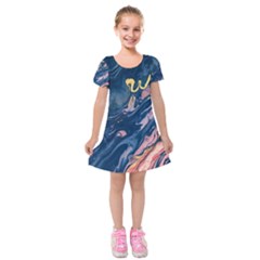 Liquid-abstract-paint-texture Kids  Short Sleeve Velvet Dress