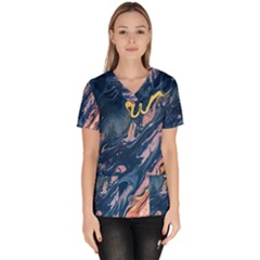 Liquid-abstract-paint-texture Women s V-neck Scrub Top by Vaneshart