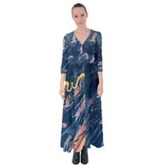 Liquid-abstract-paint-texture Button Up Maxi Dress by Vaneshart