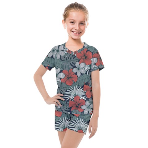 Seamless-floral-pattern-with-tropical-flowers Kids  Mesh Tee And Shorts Set by Vaneshart