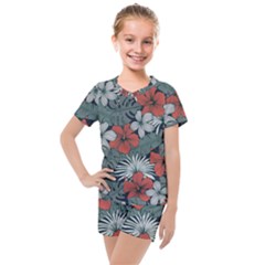 Seamless-floral-pattern-with-tropical-flowers Kids  Mesh Tee And Shorts Set