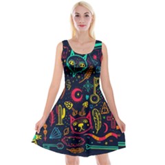 Sketch-graphic-illustration Reversible Velvet Sleeveless Dress