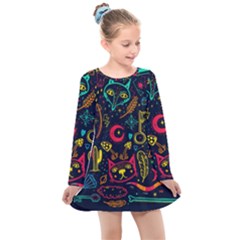 Sketch-graphic-illustration Kids  Long Sleeve Dress