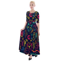 Sketch-graphic-illustration Half Sleeves Maxi Dress