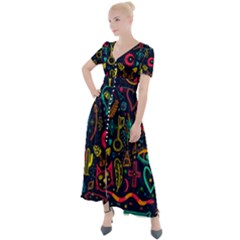 Sketch-graphic-illustration Button Up Short Sleeve Maxi Dress by Vaneshart