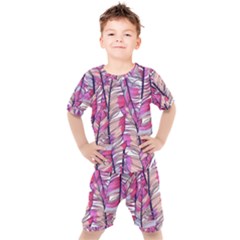 Beautiful-boho-seamless-pattern-with-pink-feathers Kids  Tee And Shorts Set by Vaneshart