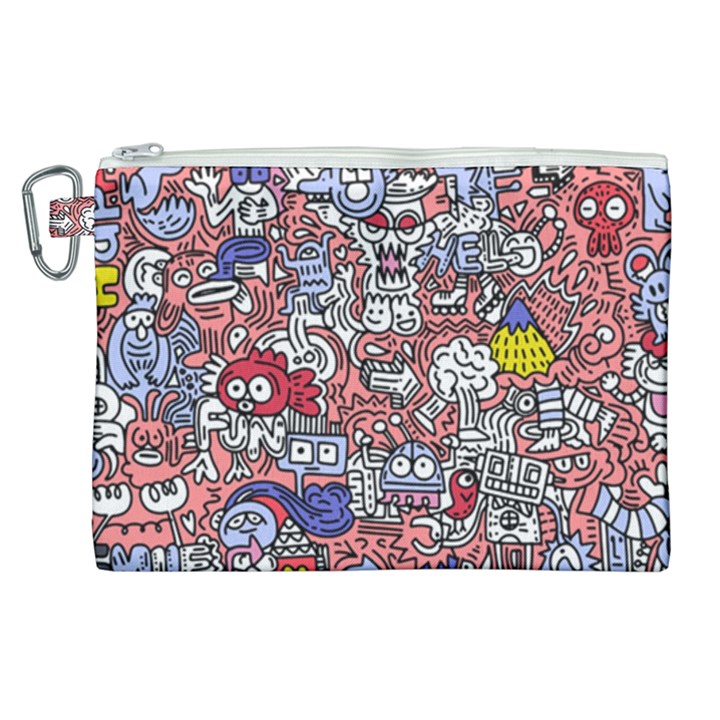 Hand-drawn-vector-illustration-doodle-funny-world-illustrator-line-tools-drawing-flat-design Canvas Cosmetic Bag (XL)