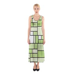 Green-geometric-digital-paper Sleeveless Maxi Dress