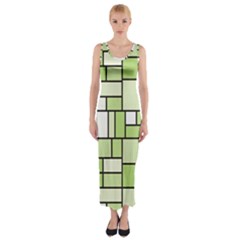 Green-geometric-digital-paper Fitted Maxi Dress