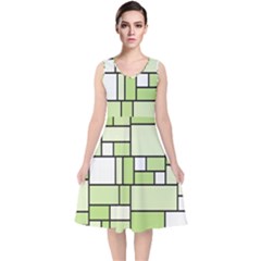 Green-geometric-digital-paper V-neck Midi Sleeveless Dress  by Vaneshart