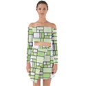 Green-geometric-digital-paper Off Shoulder Top with Skirt Set View1