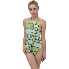 Green-geometric-digital-paper Go With The Flow One Piece Swimsuit by Vaneshart