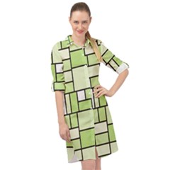 Green-geometric-digital-paper Long Sleeve Mini Shirt Dress