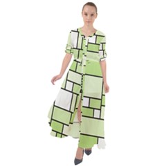 Green-geometric-digital-paper Waist Tie Boho Maxi Dress