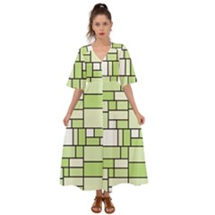 Green-geometric-digital-paper Kimono Sleeve Boho Dress