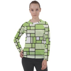 Green-geometric-digital-paper Women s Long Sleeve Raglan Tee