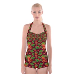 Illustration-christmas-default Boyleg Halter Swimsuit 