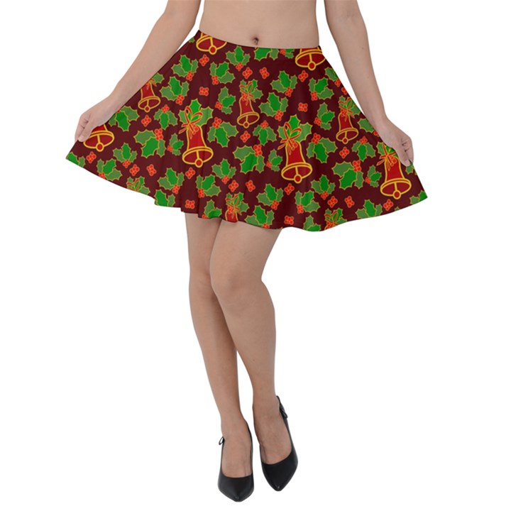 Illustration-christmas-default Velvet Skater Skirt