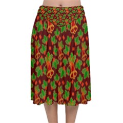 Illustration-christmas-default Velvet Flared Midi Skirt by Vaneshart