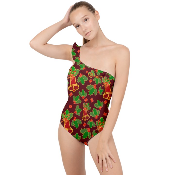 Illustration-christmas-default Frilly One Shoulder Swimsuit