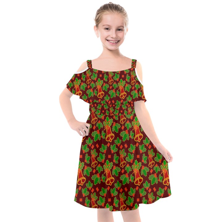 Illustration-christmas-default Kids  Cut Out Shoulders Chiffon Dress