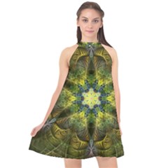 Fractal Fantasy Design Background Halter Neckline Chiffon Dress 