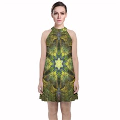 Fractal Fantasy Design Background Velvet Halter Neckline Dress 