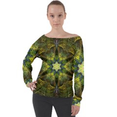 Fractal Fantasy Design Background Off Shoulder Long Sleeve Velour Top