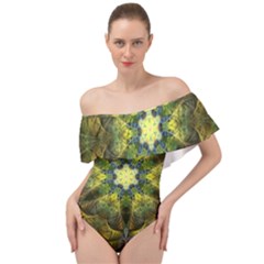 Fractal Fantasy Design Background Off Shoulder Velour Bodysuit 