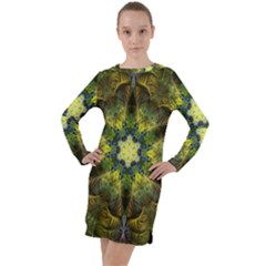 Fractal Fantasy Design Background Long Sleeve Hoodie Dress