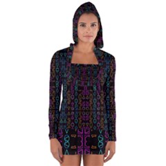 Neon Geometric Seamless Pattern Long Sleeve Hooded T-shirt