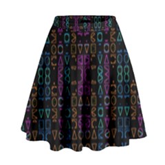 Neon Geometric Seamless Pattern High Waist Skirt by dflcprintsclothing