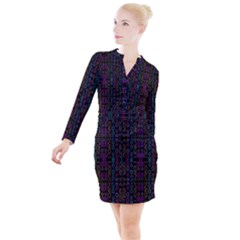 Neon Geometric Seamless Pattern Button Long Sleeve Dress by dflcprintsclothing