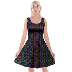 Neon Geometric Seamless Pattern Reversible Velvet Sleeveless Dress by dflcprintsclothing