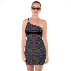 Neon Geometric Seamless Pattern One Soulder Bodycon Dress