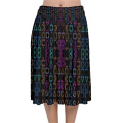 Neon Geometric Seamless Pattern Velvet Flared Midi Skirt by dflcprintsclothing