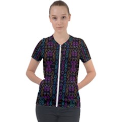 Neon Geometric Seamless Pattern Short Sleeve Zip Up Jacket by dflcprintsclothing