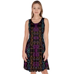 Neon Geometric Seamless Pattern Knee Length Skater Dress With Pockets