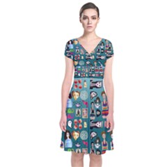 Kawaiicollagepattern2 Short Sleeve Front Wrap Dress by snowwhitegirl