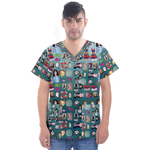 Kawaiicollagepattern2 Men s V-neck Scrub Top by snowwhitegirl