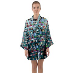 Kawaiicollagepattern2 Long Sleeve Satin Kimono by snowwhitegirl