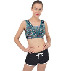 Kawaiicollagepattern2 V-back Sports Bra by snowwhitegirl