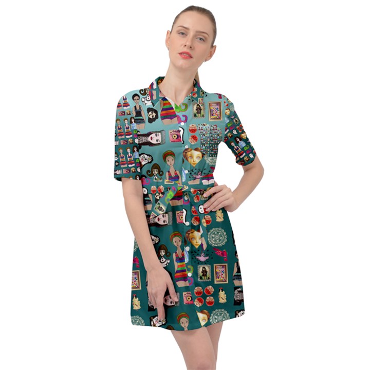 Kawaiicollagepattern2 Belted Shirt Dress